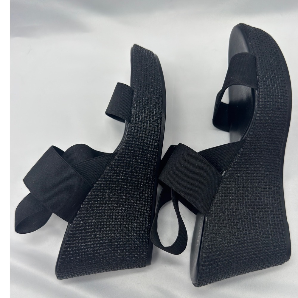 Womens Black Elastic Platform Strappy Wedge Sandals Size 9.5 Made in Italy - Picture 2 of 10